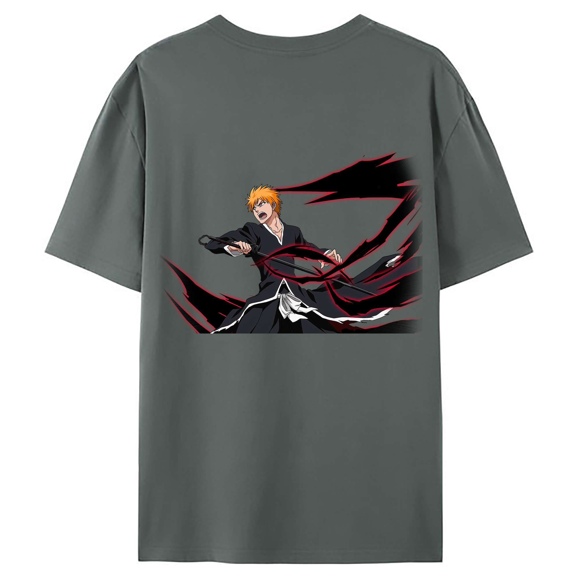 （画像用） ブリーチ 黒崎一護（くろさき いちご）BLEACH Kurosaki Ichigo 綿100％ メンズ半袖Tシャツ（バックプリント） 通気性